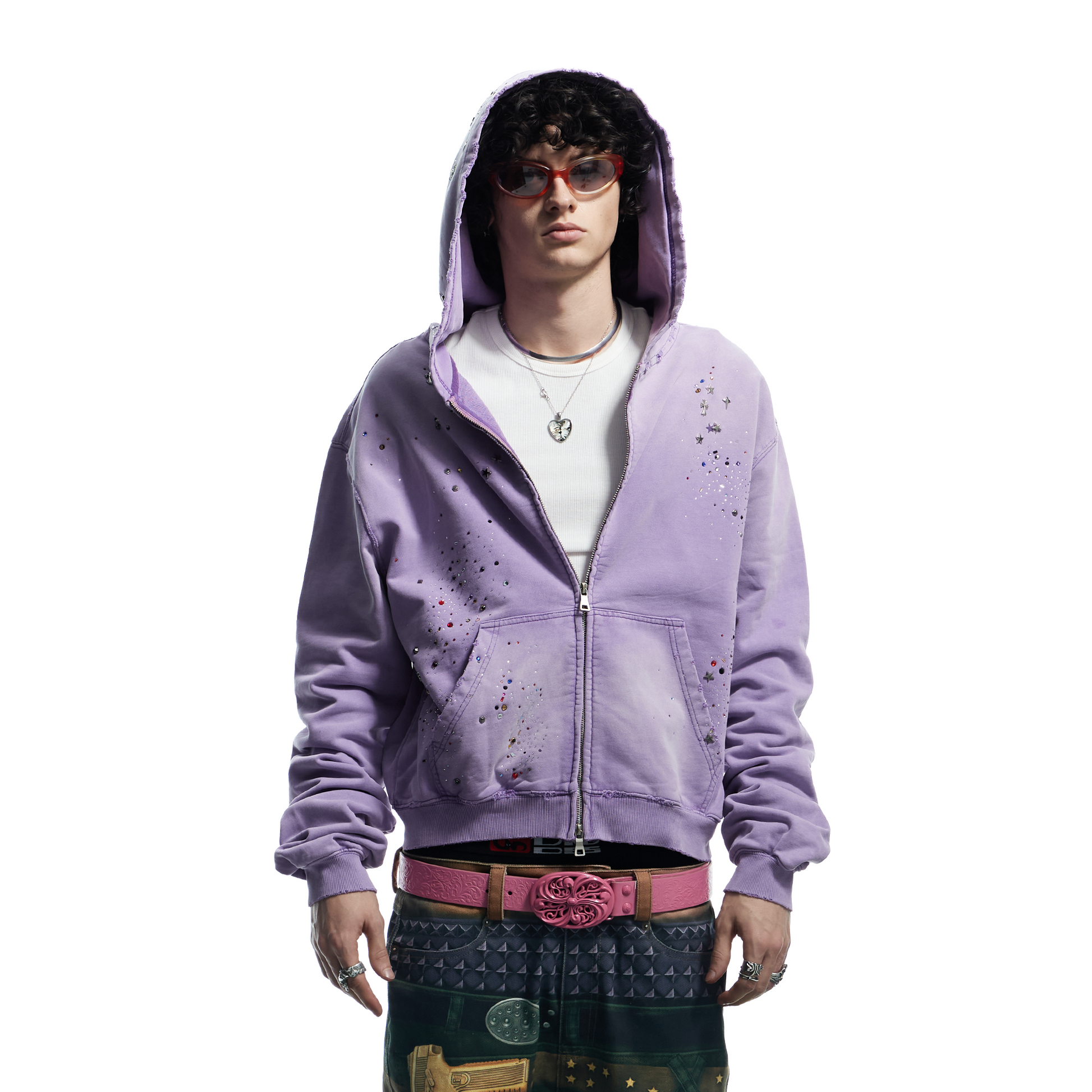 DND4DES Starry Diamond Washed Zip-Up Hoodie-Jacket-S-Purple-Free Shipping Leatheretro