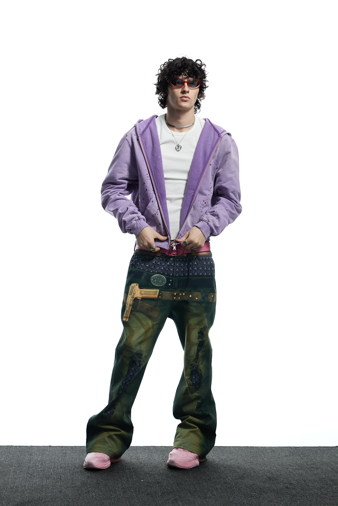 DND4DES Starry Diamond Washed Zip-Up Hoodie-Jacket-S-Pink-Free Shipping Leatheretro