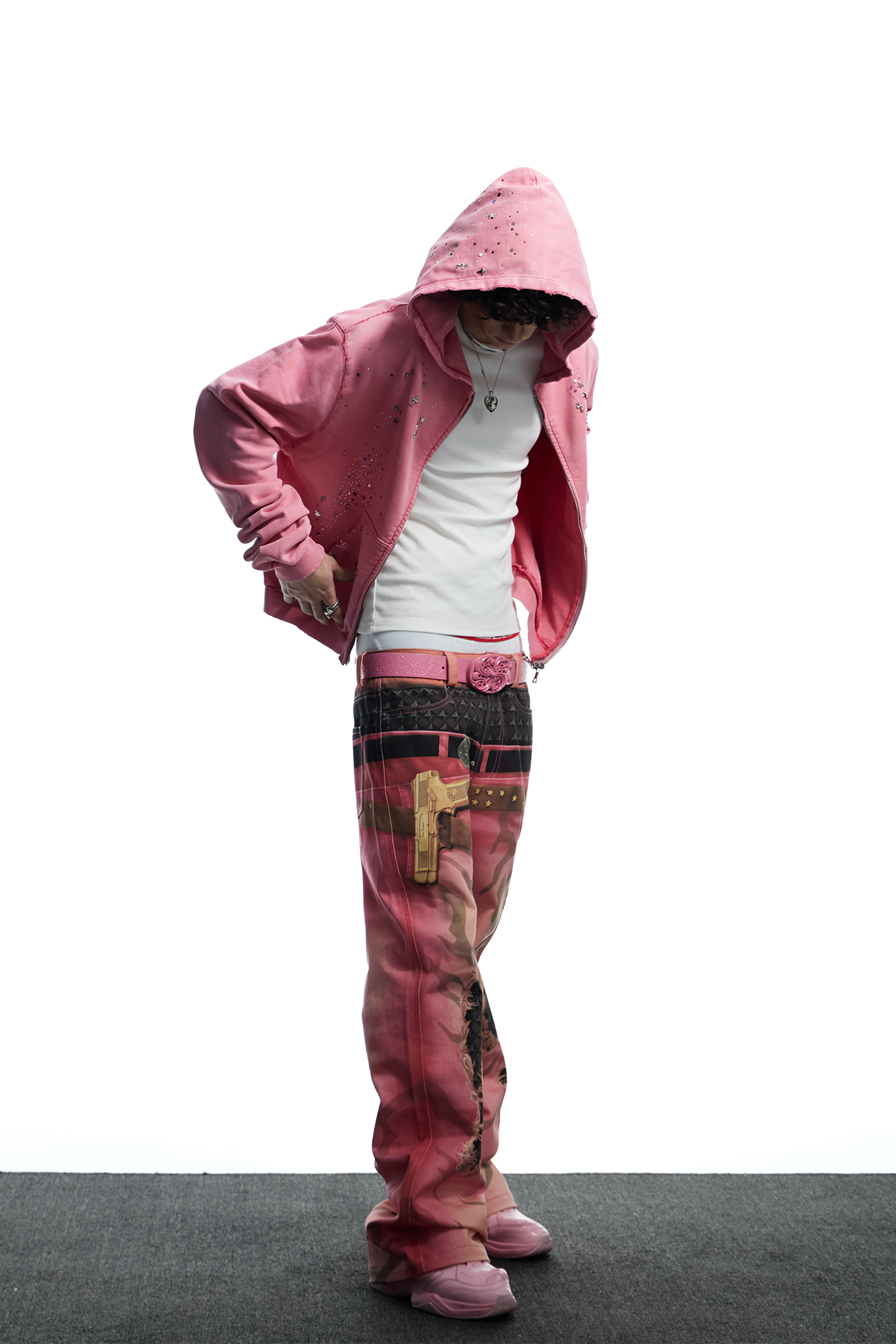 DND4DES Starry Diamond Washed Zip-Up Hoodie-Jacket-S-Pink-Free Shipping Leatheretro
