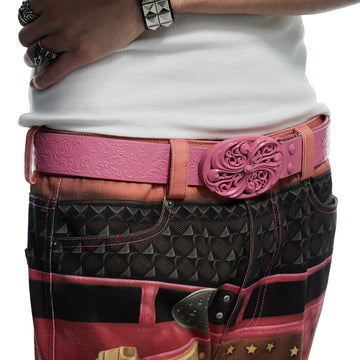 DND4DES Filigree Buckle Cowhide Leather Belt Pink-Accessories-Regular-Free Shipping Leatheretro