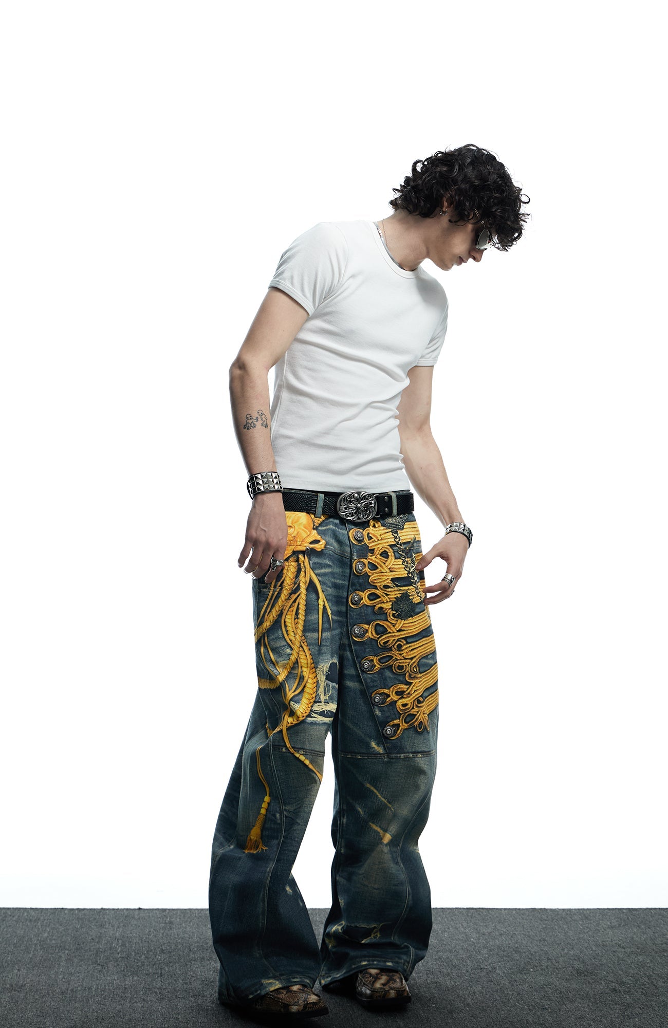 DND4DES Regal Braid Graphic Curved-Leg Baggy Jeans-Jeans-XS-Free Shipping Leatheretro