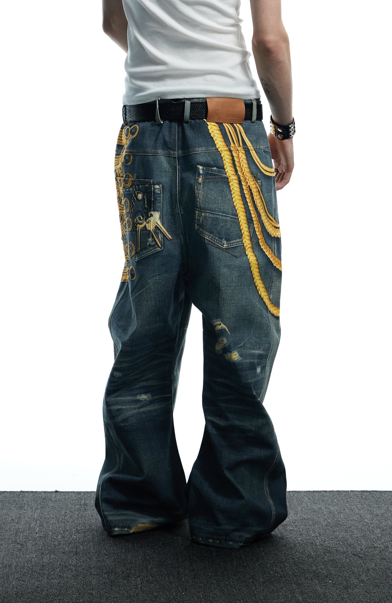 DND4DES Regal Braid Graphic Curved-Leg Baggy Jeans-Jeans-XS-Free Shipping Leatheretro