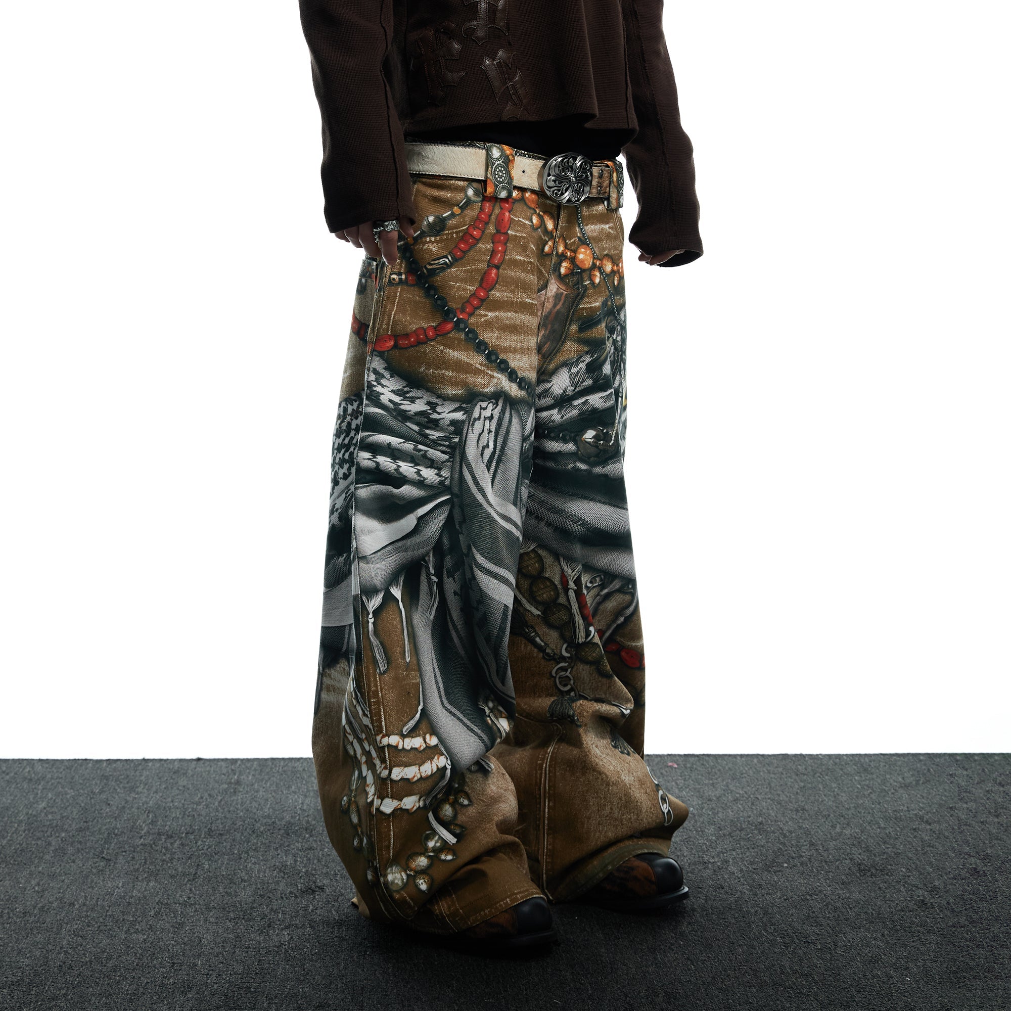 DND4DES Antique Jewelry Print Baggy Jeans-Jeans-XS-Free Shipping Leatheretro