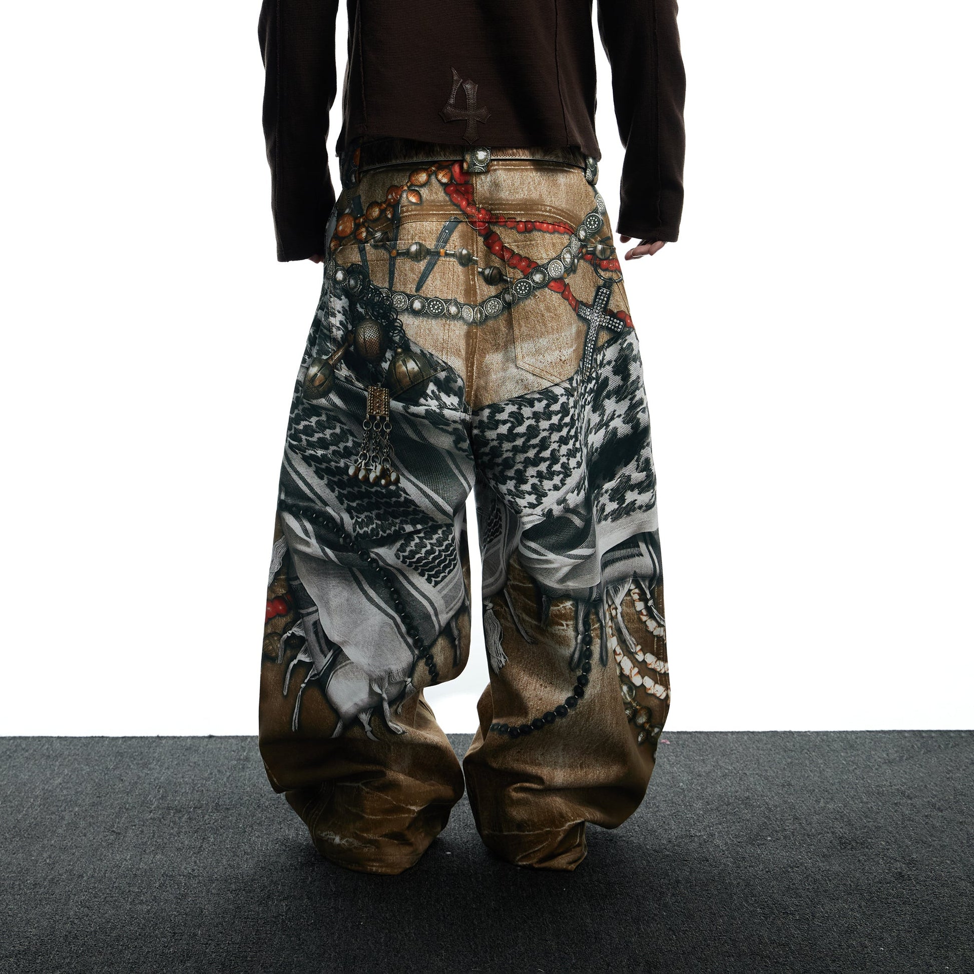 DND4DES Antique Jewelry Print Baggy Jeans-Jeans-XS-Free Shipping Leatheretro