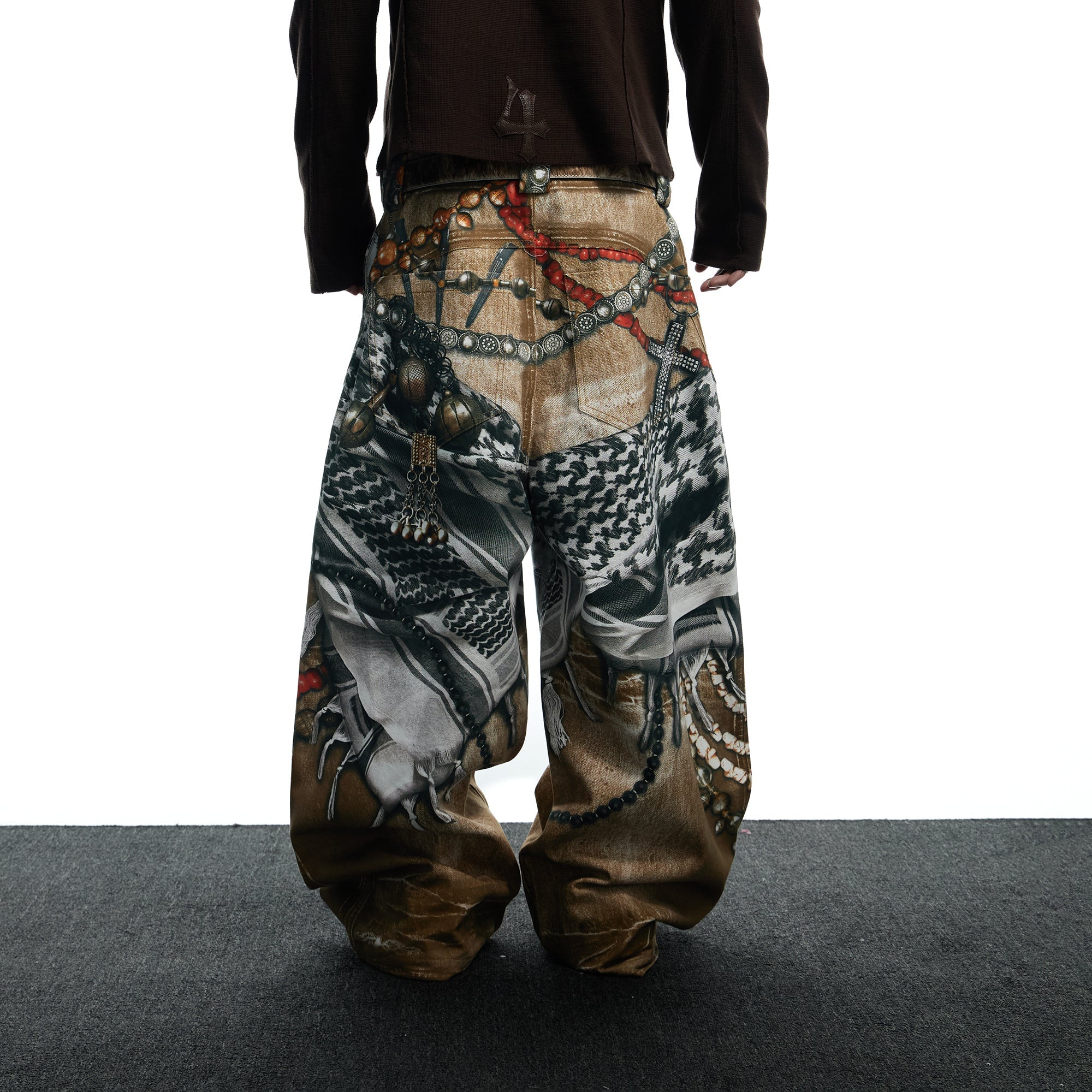 DND4DES Antique Jewelry Print Baggy Jeans-Jeans-XS-Free Shipping Leatheretro