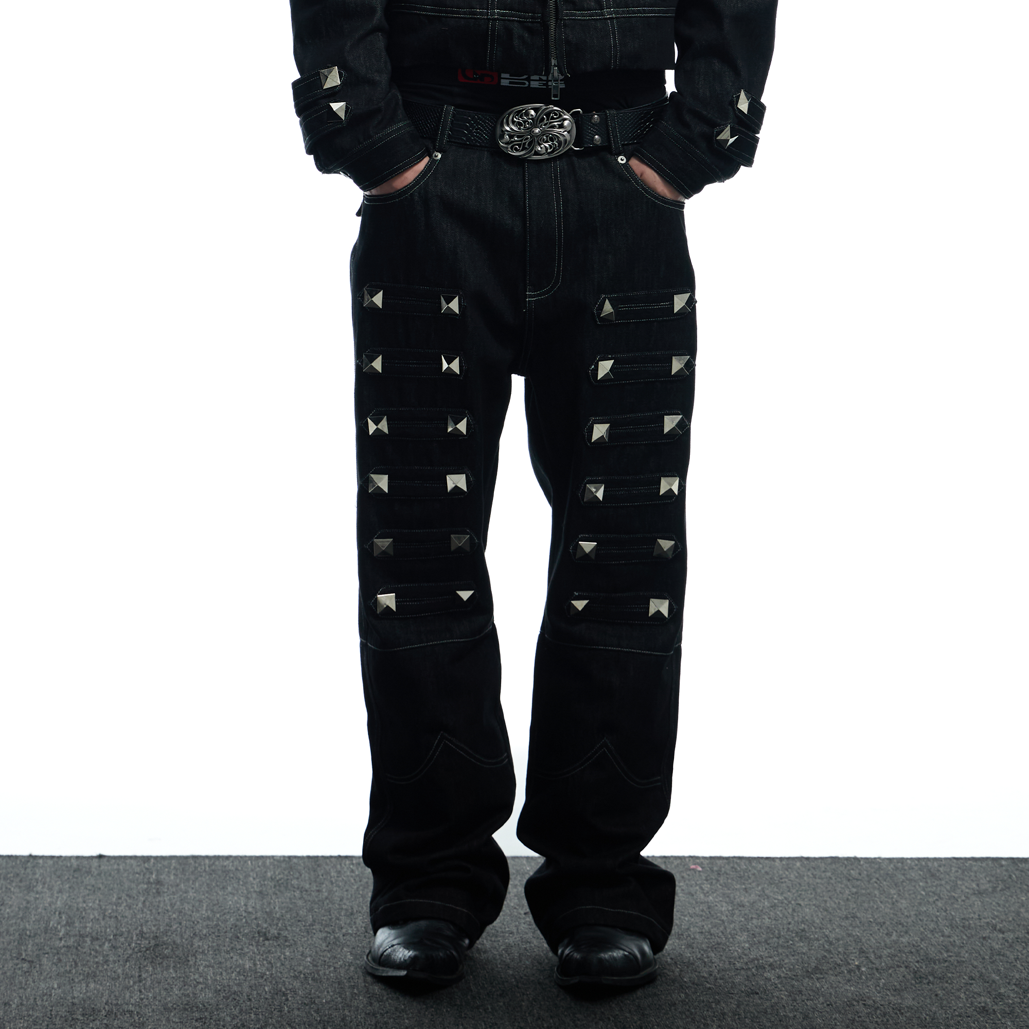 DND4DES Studded Raw Denim Flare Jeans-Jeans-XS-Free Shipping Leatheretro