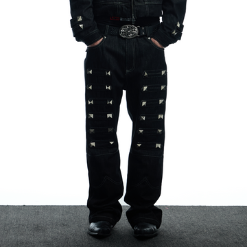 DND4DES Studded Raw Denim Flare Jeans-Jeans-XS-Free Shipping Leatheretro