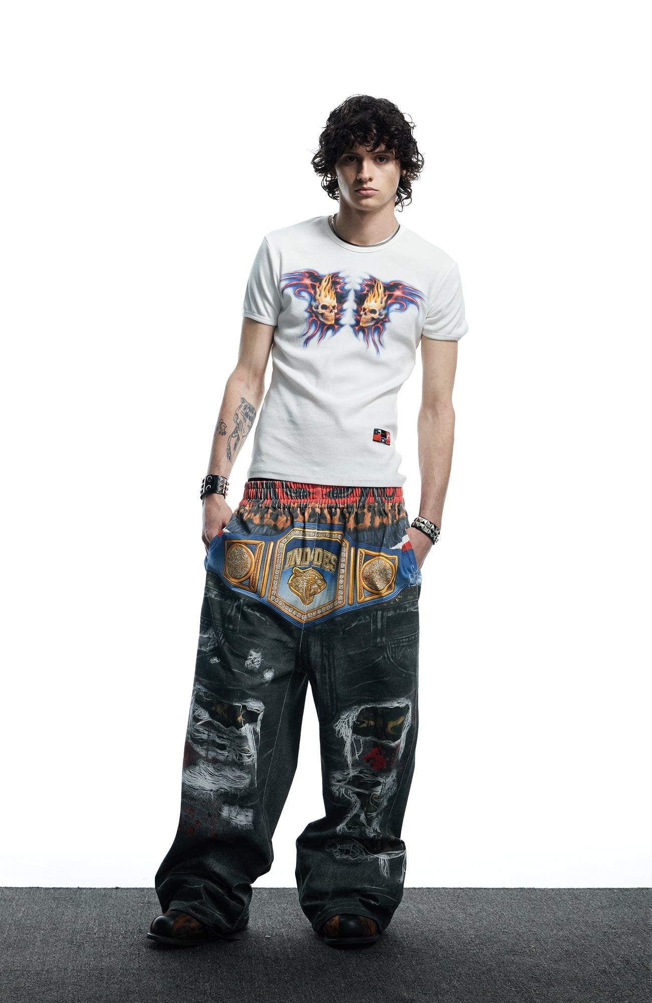 DND4DES Boxing Championship Belt Print Baggy Trousers-Pants-S-Free Shipping Leatheretro