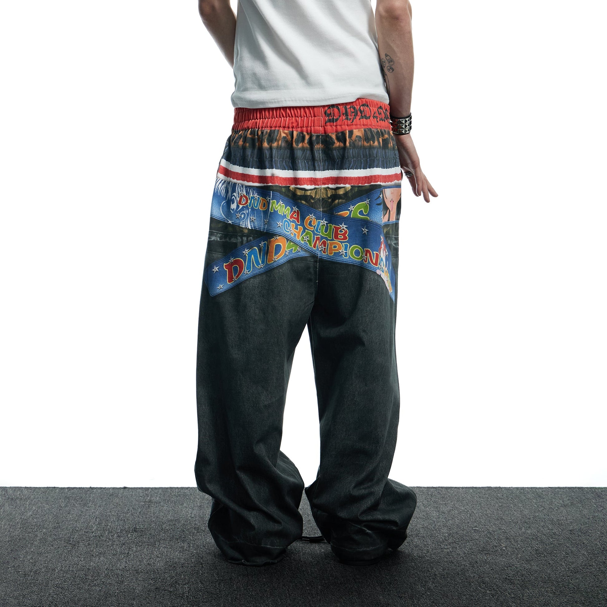 DND4DES Boxing Championship Belt Print Baggy Trousers-Pants-S-Free Shipping Leatheretro