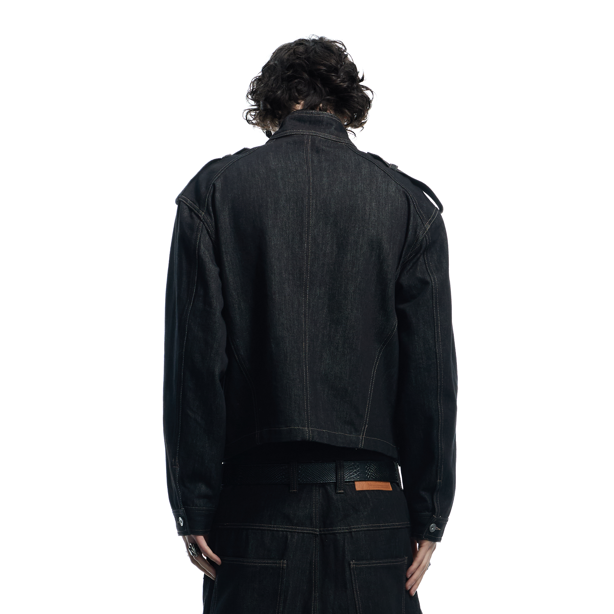 DND4DES Asymmetric Button Stand Collar Raw Denim Jacket-Jacket-S-Free Shipping Leatheretro