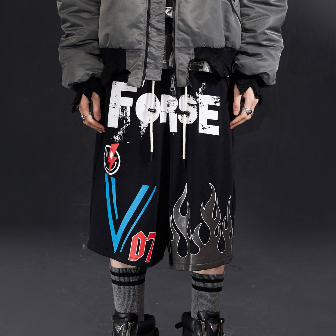 VENTUREK Graffiti Flame Graphic Drawstring Shorts-Shorts-One Size-Free Shipping Leatheretro