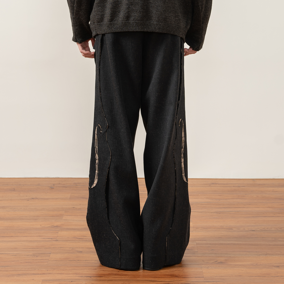 MOITIEDEPETALE Pleats Patch Wide-Leg Trousers-Pants-XS-Free Shipping Leatheretro