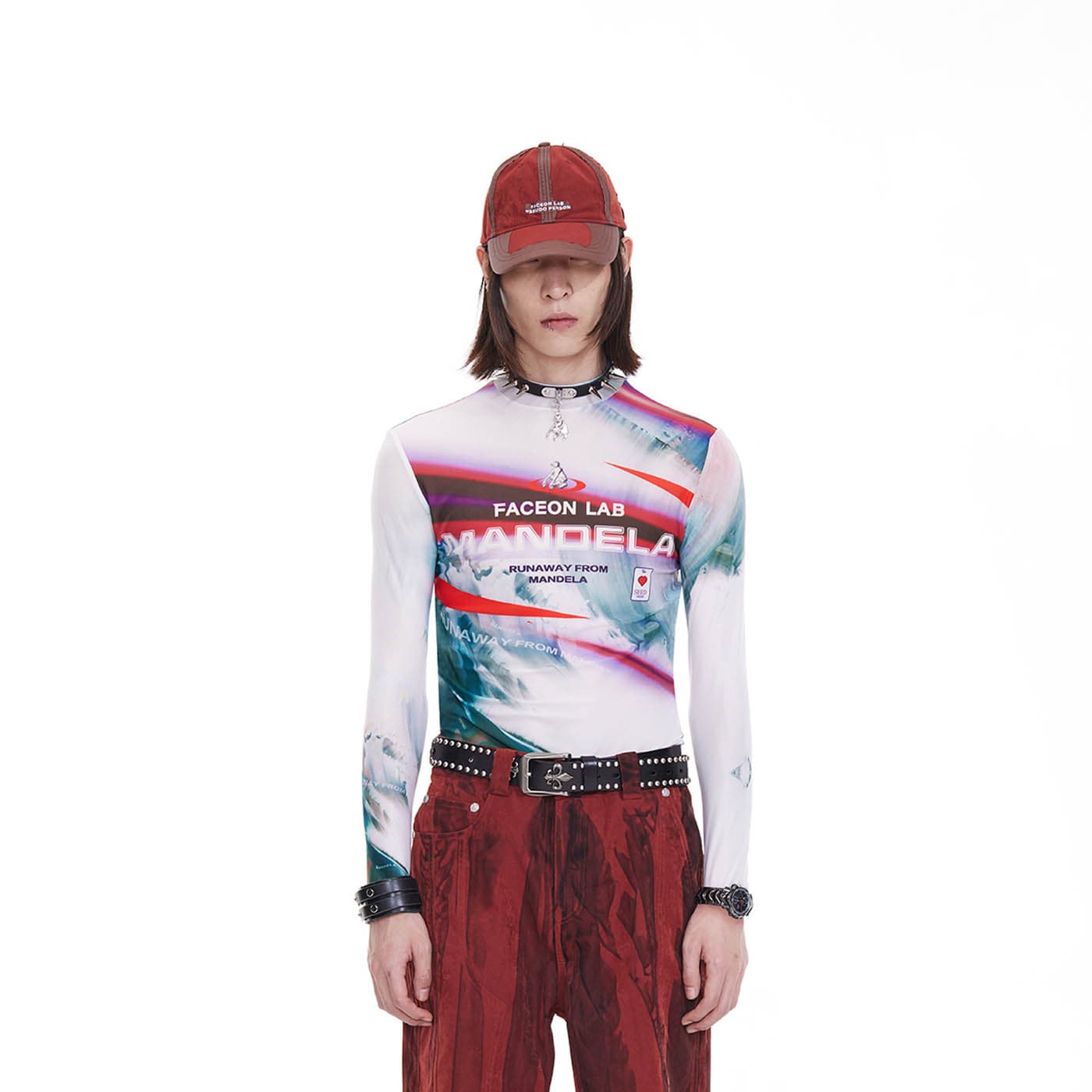 FACEONLAB Mandela Full Print Slim-Fit L/S T-Shirt-L/S Tee-White-F1 (Female)-Free Shipping Leatheretro