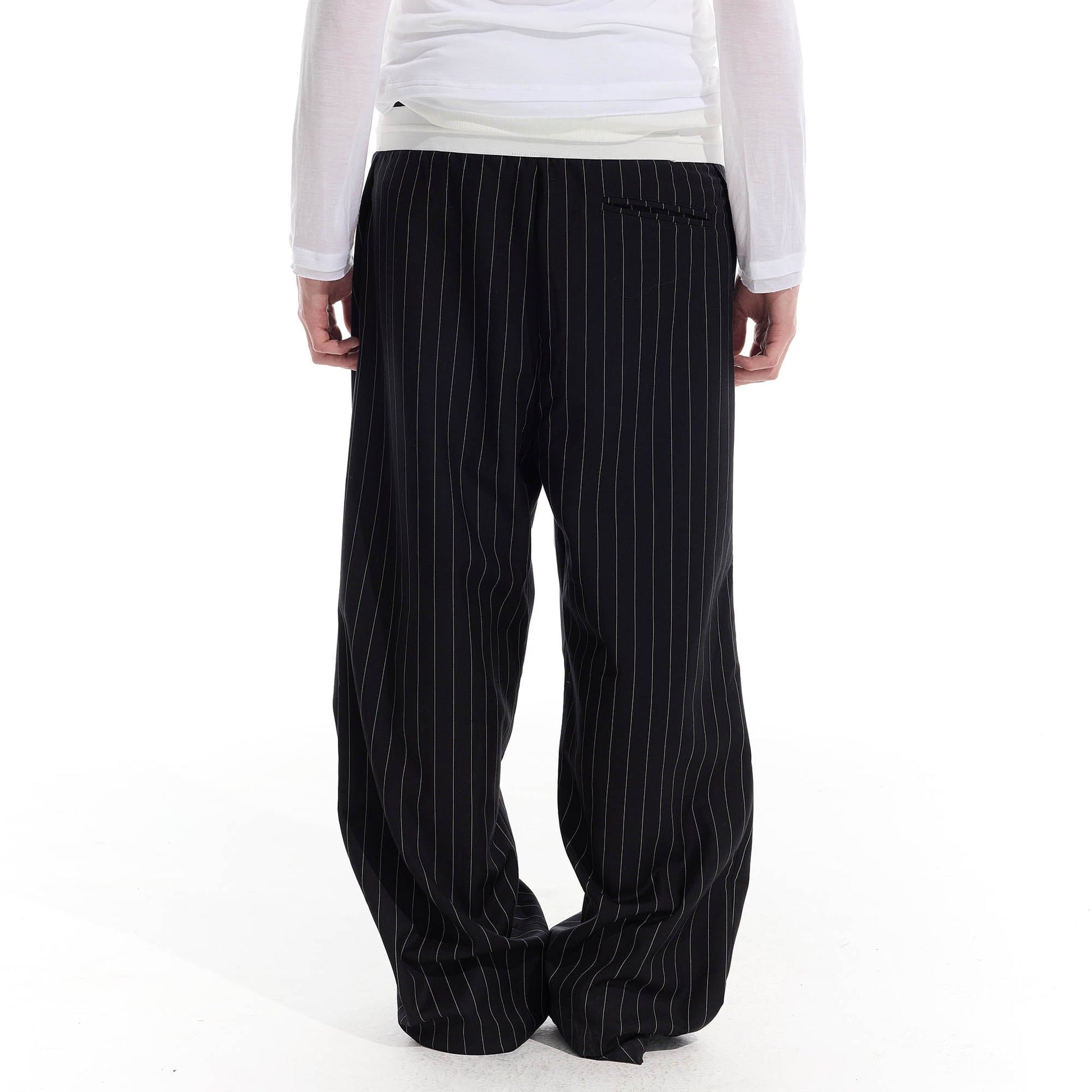 WHISTLEHUNTER Pinstriped Pleated Drawstring Wide-Leg Pants-Pants-S-Black-Free Shipping Leatheretro