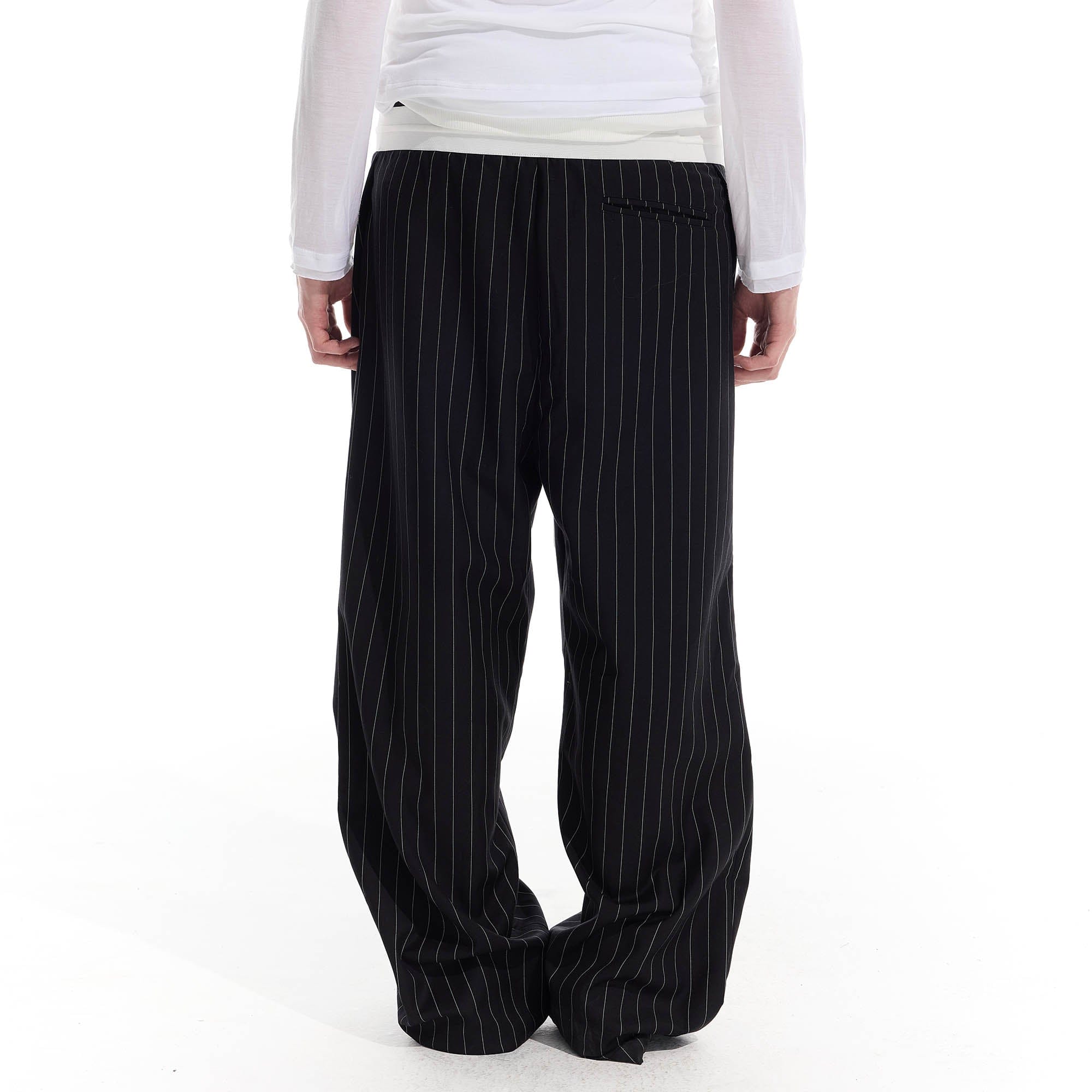 WHISTLEHUNTER Pinstriped Pleated Drawstring Wide-Leg Pants-Pants-S-Black-Free Shipping Leatheretro