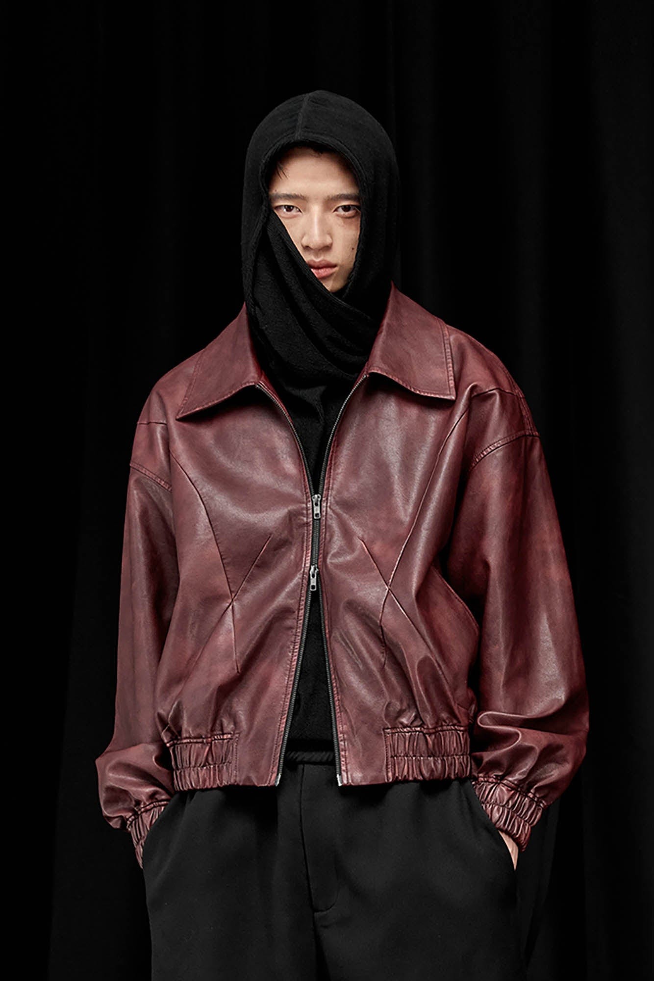 ALVNG AR ANTS Retro Distressed Spliced PU Jacket-Jacket-S-Red-Free Shipping Leatheretro