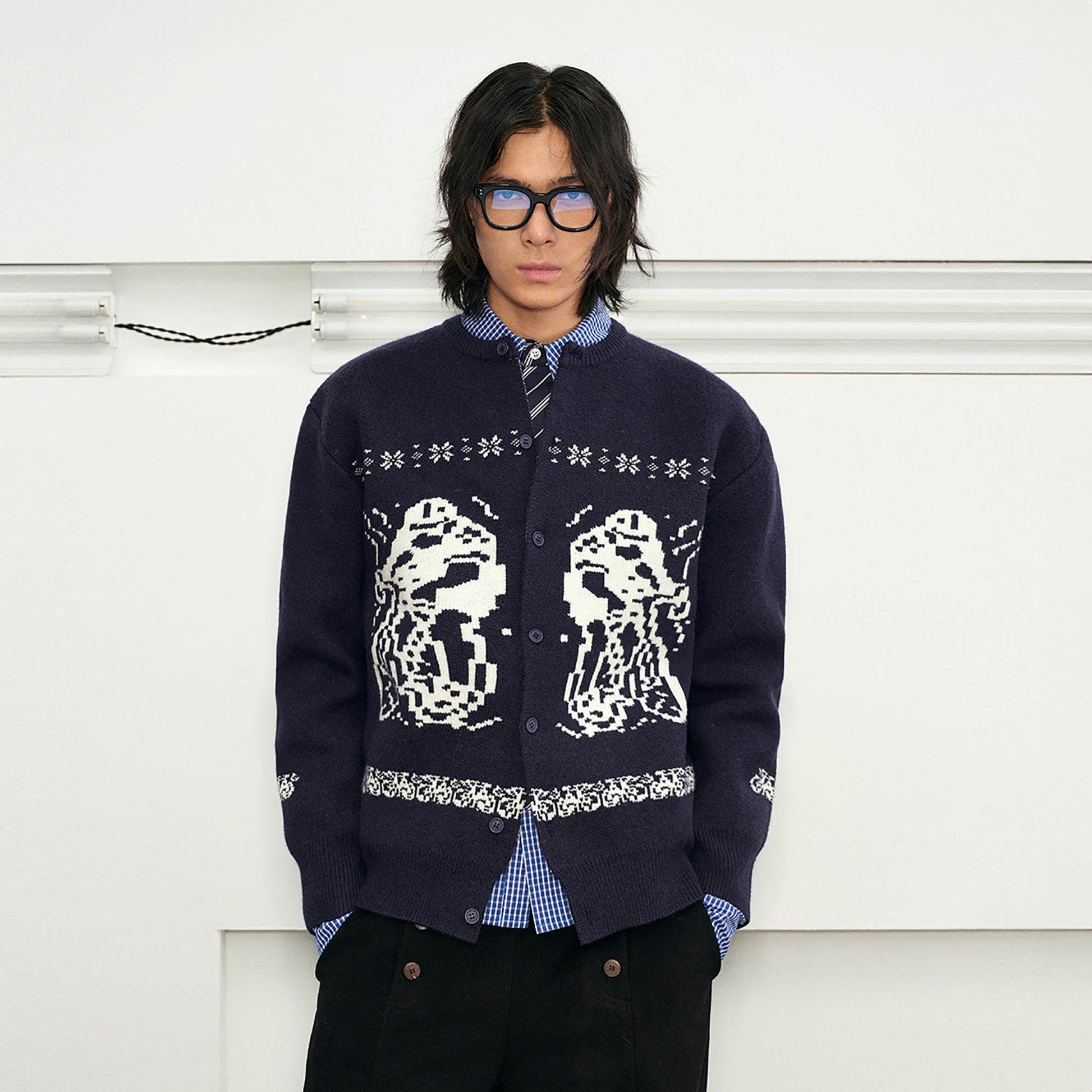 KREATE Fair Isle Button-Up Cardigan-Sweater-S-Blue-Free Shipping Leatheretro