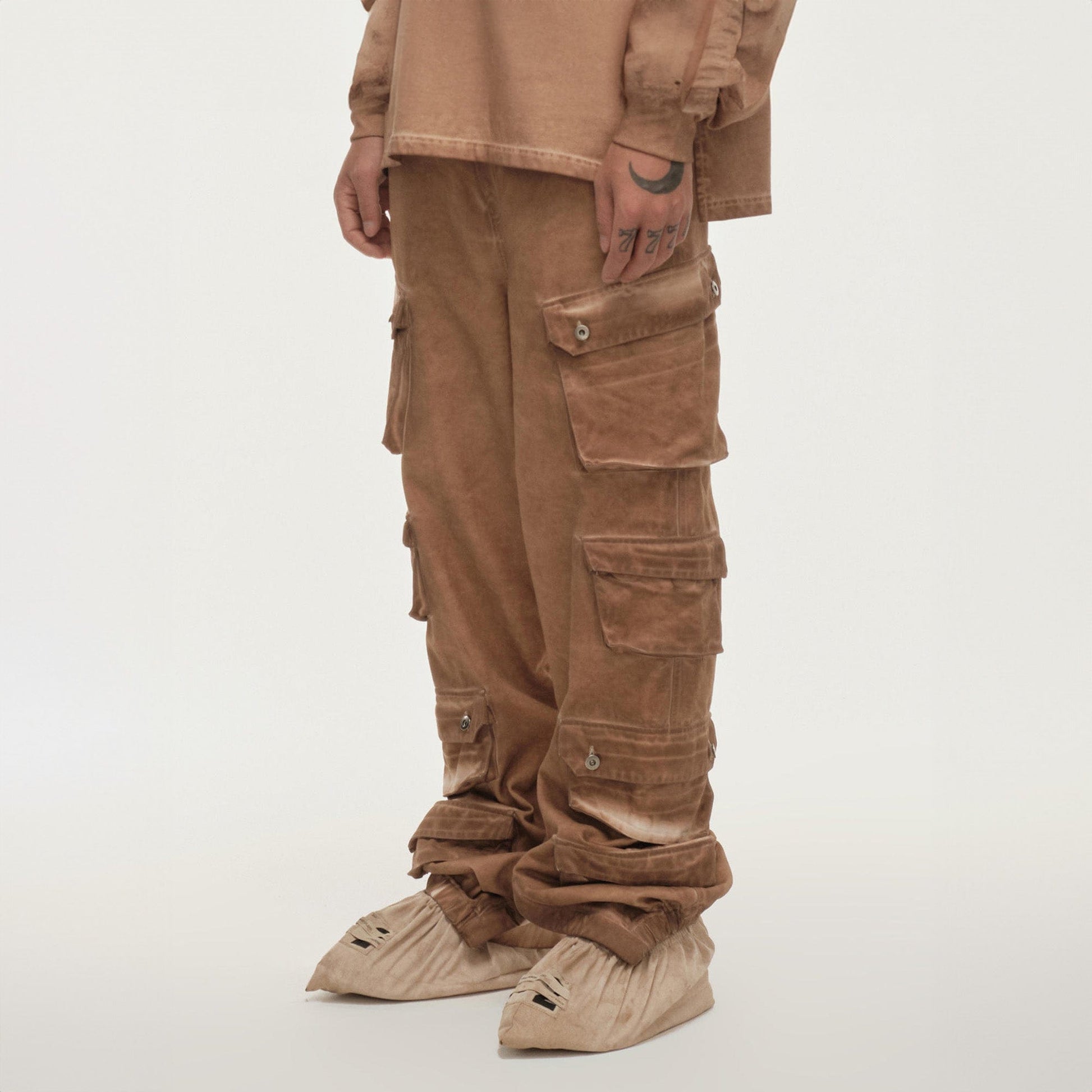 LIFEGOESON Distressed Multi-Pocket Layered Cargo Pants Earth-Pants-M-Free Shipping Leatheretro