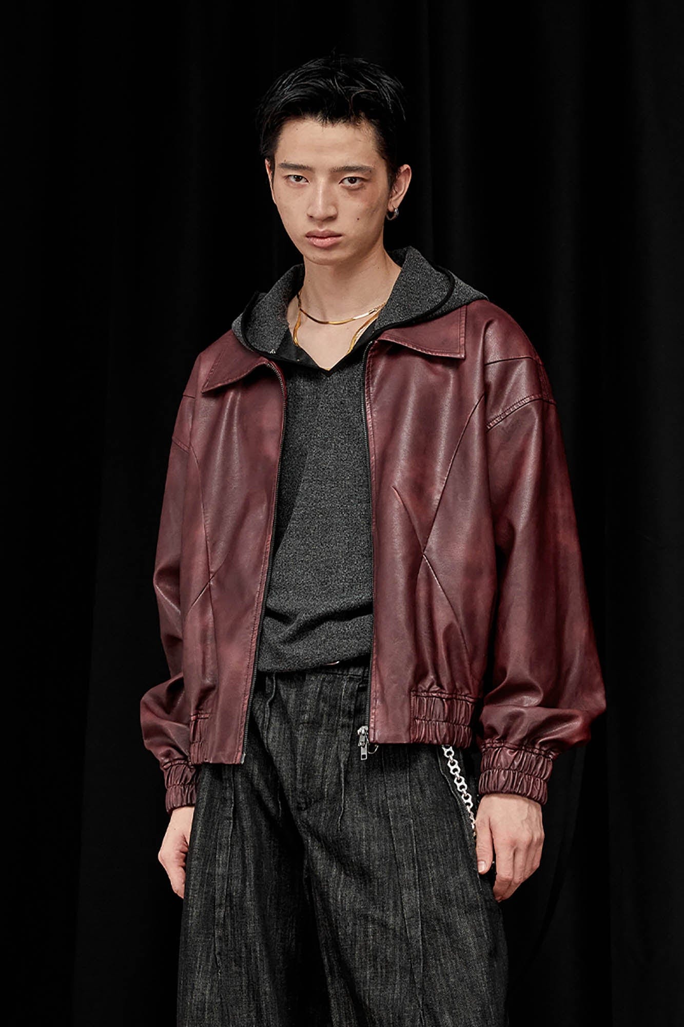 ALVNG AR ANTS Retro Distressed Spliced PU Jacket-Jacket-S-Red-Free Shipping Leatheretro