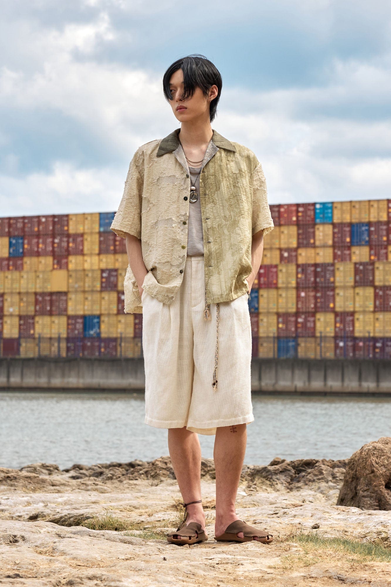 ALVNG AR ANTS Botanical Dyed Burnout Textured Spliced Half Shirt-Half shirt-S-Free Shipping Leatheretro