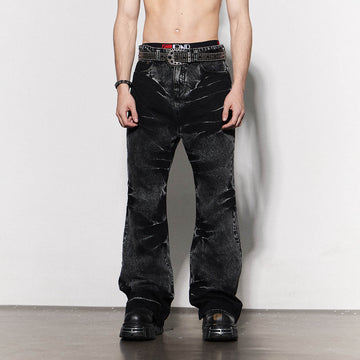 DND4DES Lightning Crease Washed Flared Jeans Black-Jeans-S-Free Shipping Leatheretro