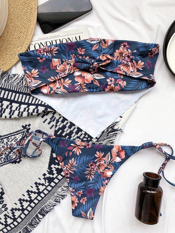 New Floral Bandage Bandeau Tie Side Split Bikini-Women Swimwear-The same as picture-S-Free Shipping Leatheretro