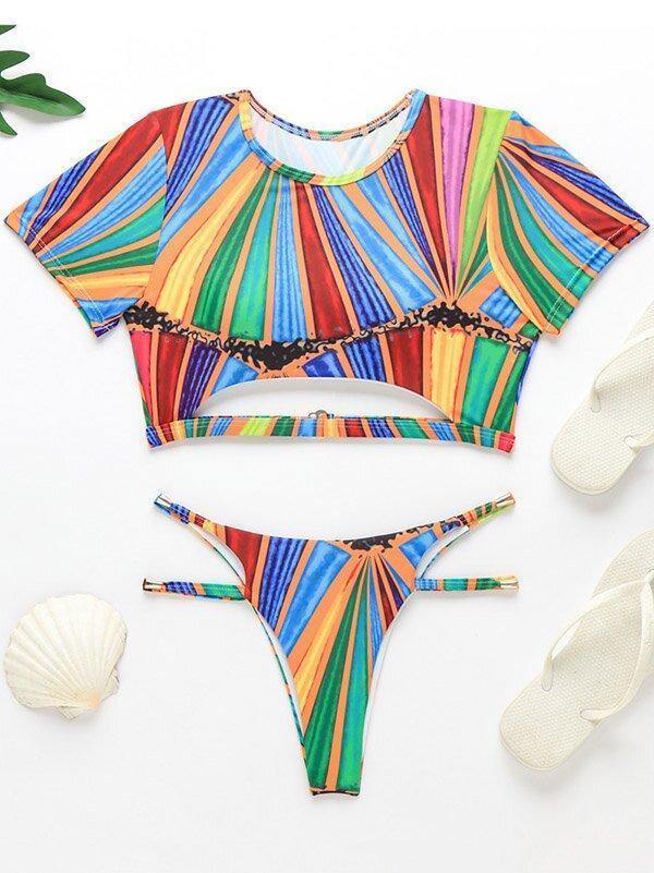 Contrast Color Hollow Tankini Swimwear-Women Swimwear-The same as picture-S-Free Shipping Leatheretro