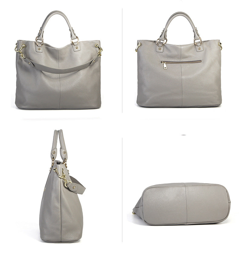 Women's Genuine Top-Grain Leather Tote Bag-Tote Bags-Light Gray-Free Shipping Leatheretro