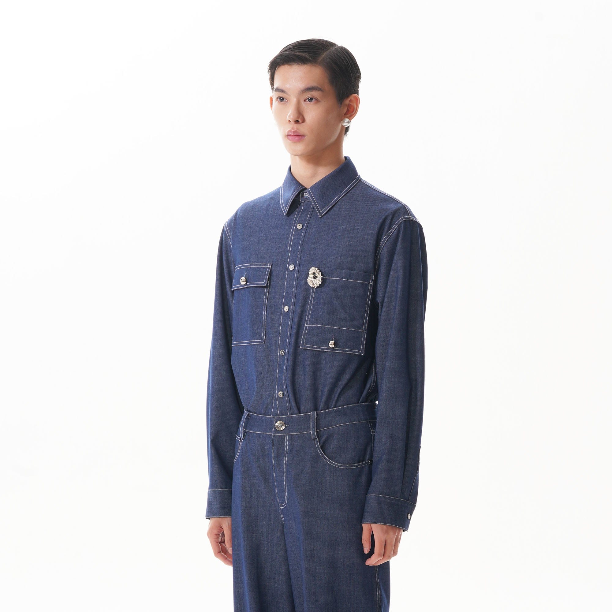 ORAL UTOPIA Classical Contrast-Stitched Utility Denim Shirt-Shirt-S-Free Shipping Leatheretro