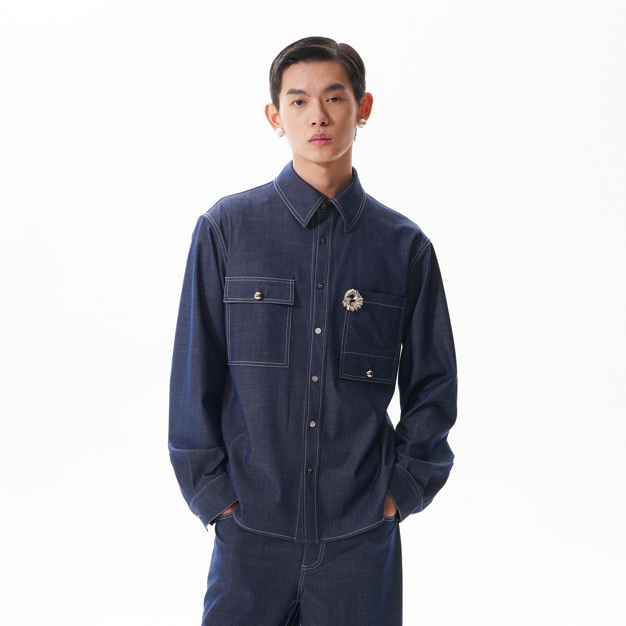 ORAL UTOPIA Classical Contrast-Stitched Utility Denim Shirt-Shirt-S-Free Shipping Leatheretro
