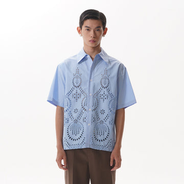 ORAL UTOPIA Geometric Eyelet Embroidery Half Shirt-Half shirt-S-Free Shipping Leatheretro