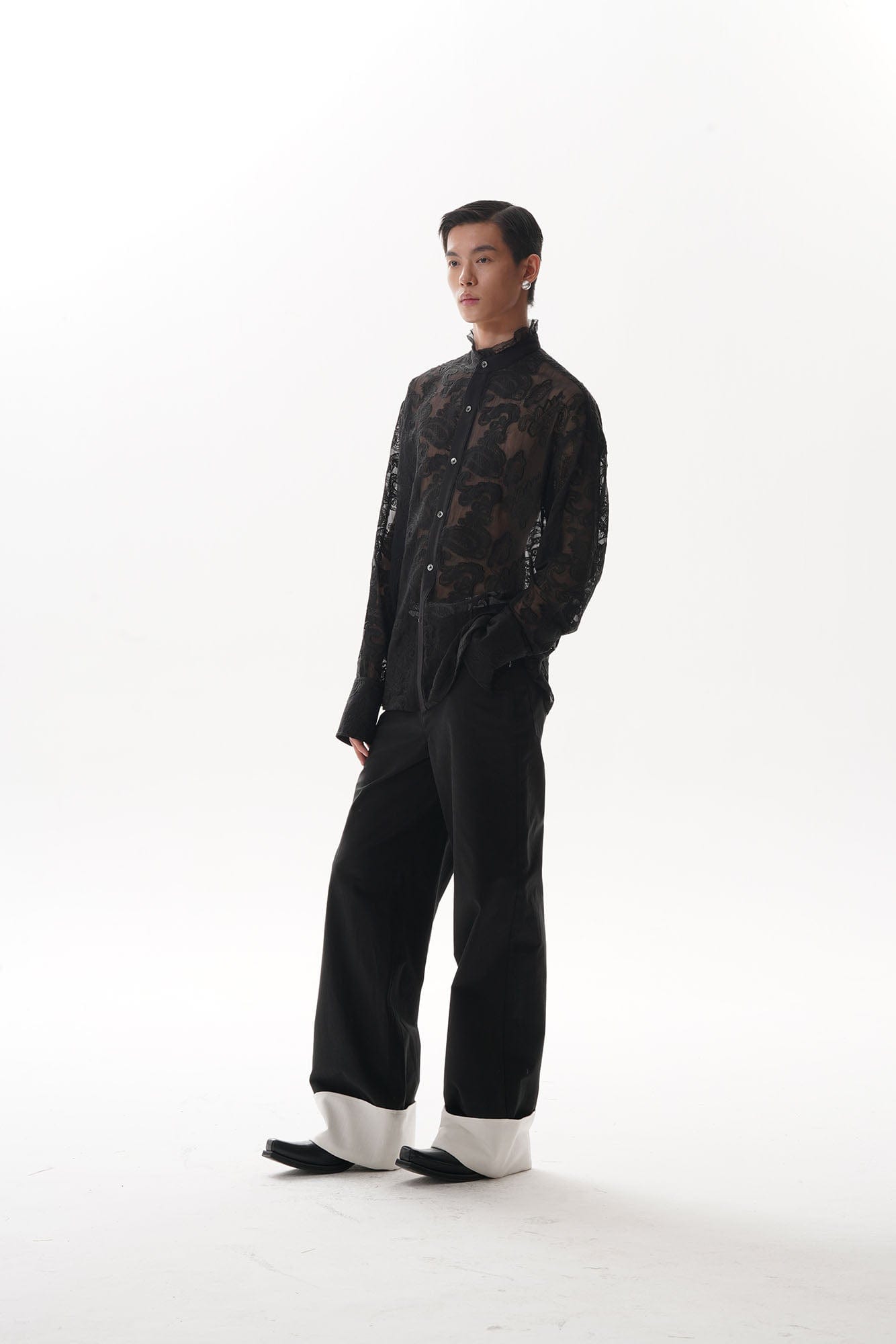 ORAL UTOPIA Contrast Fold-Hem Straight-Leg Pants-Pants-S-Free Shipping Leatheretro