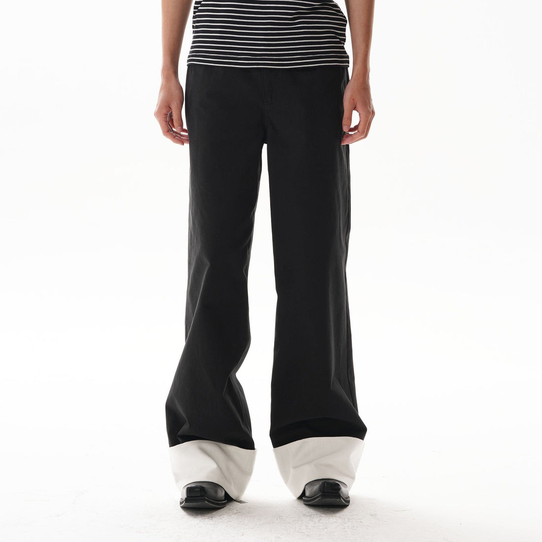 ORAL UTOPIA Contrast Fold-Hem Straight-Leg Pants-Pants-S-Free Shipping Leatheretro