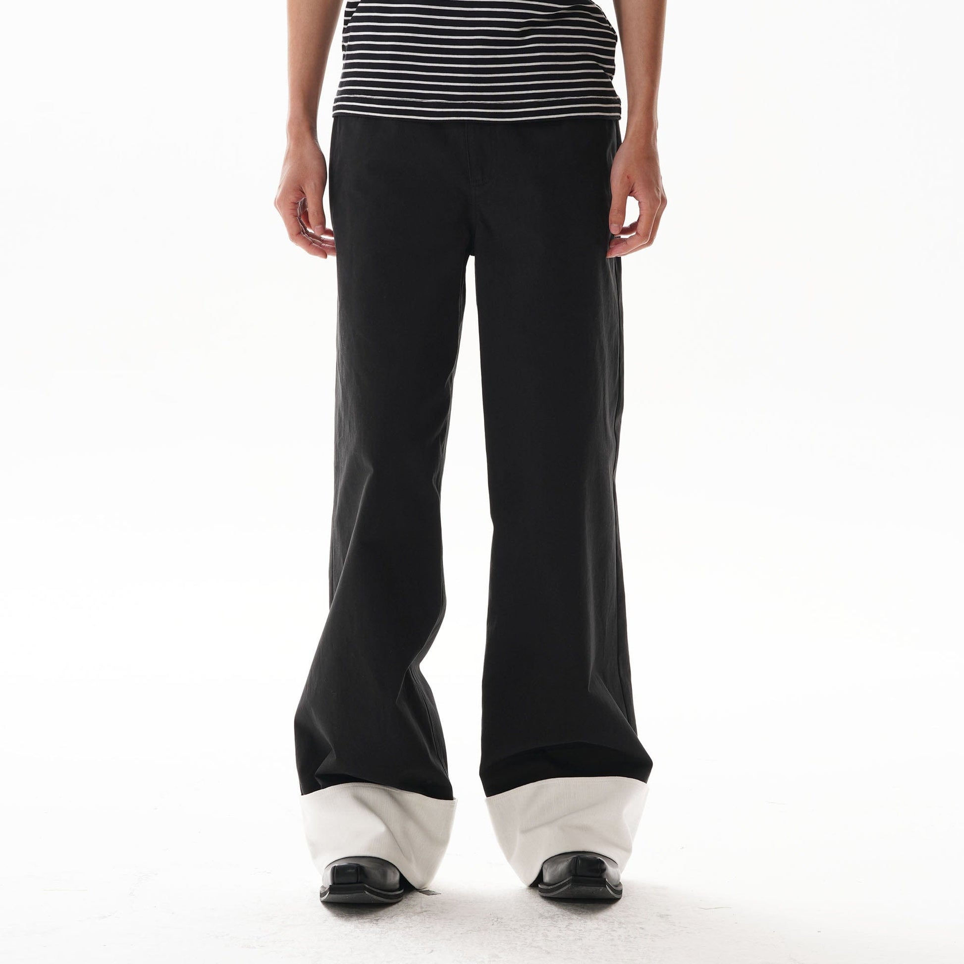 ORAL UTOPIA Contrast Fold-Hem Straight-Leg Pants-Pants-S-Free Shipping Leatheretro