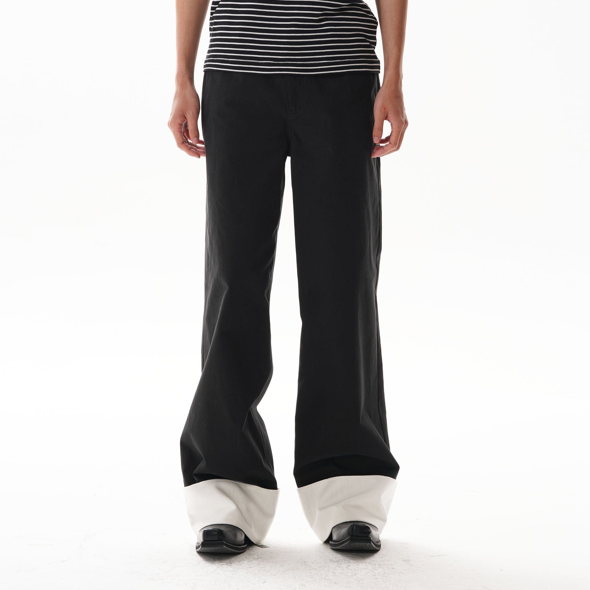 ORAL UTOPIA Contrast Fold-Hem Straight-Leg Pants-Pants-S-Free Shipping Leatheretro