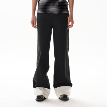ORAL UTOPIA Contrast Fold-Hem Straight-Leg Pants-Pants-S-Free Shipping Leatheretro
