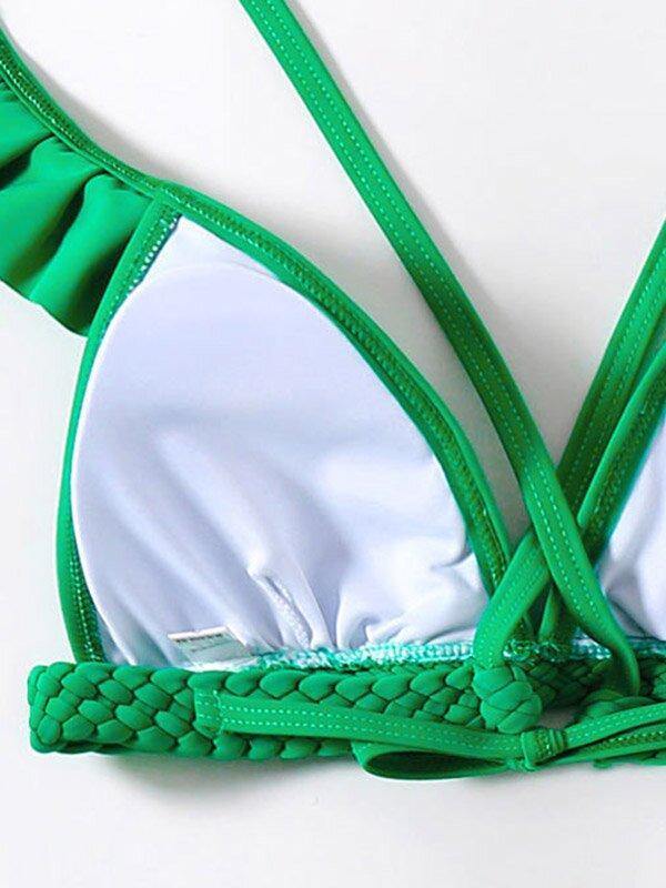 Green High-Waisted Hollow Bikini Swimwear-Women Swimwear-S-Free Shipping Leatheretro