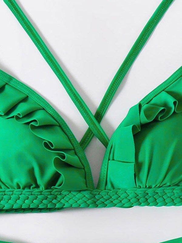 Green High-Waisted Hollow Bikini Swimwear-Women Swimwear-S-Free Shipping Leatheretro