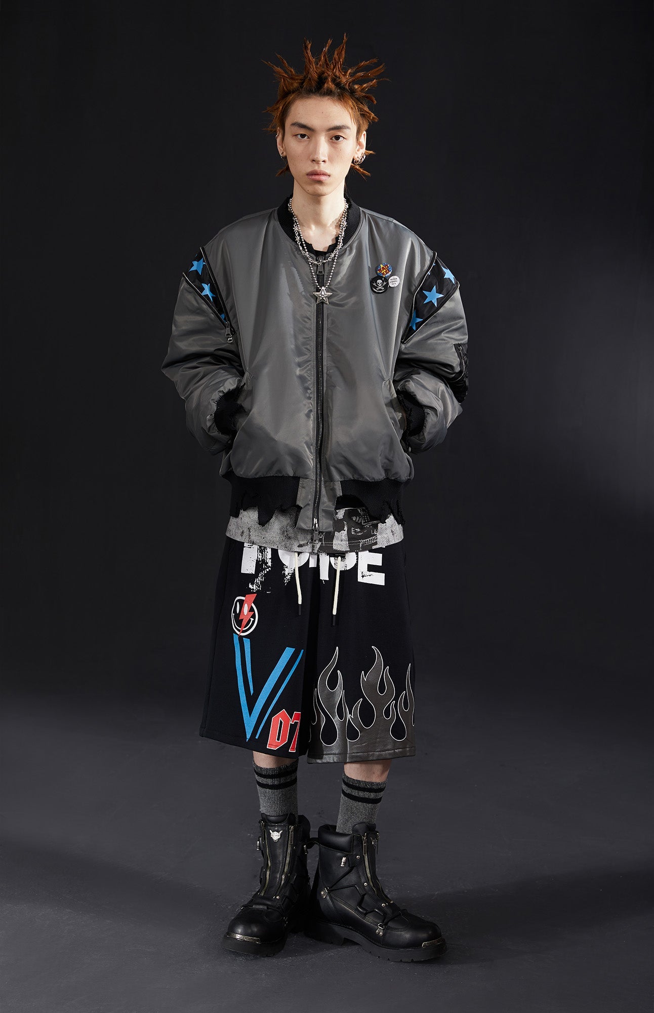 VENTUREK Retro Zipper-Spliced Raw Edge Bomber Jacket-Jacket-S-Free Shipping Leatheretro