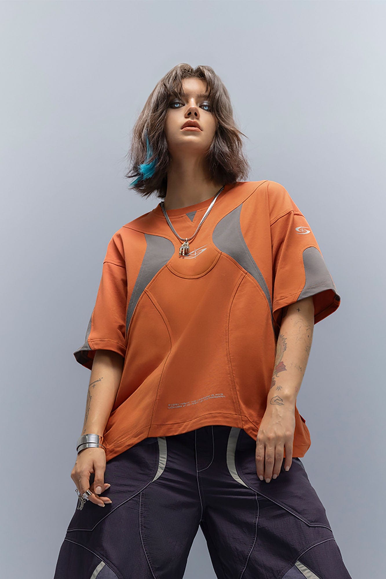 XIPHEVIL Curve Spliced Quick-Dry Sorona T-Shirt Orange-L/S Tee-XS-Free Shipping Leatheretro