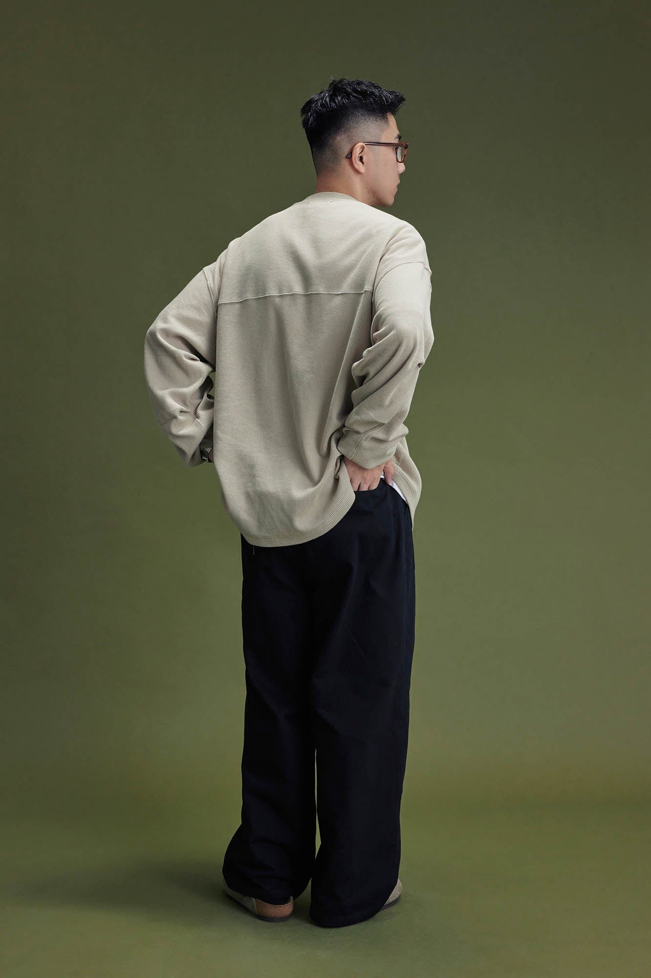 BANANA CLUB Waffle Knit Spliced Long-Sleeve Tee-L/S Tee-S-Blue-Free Shipping Leatheretro