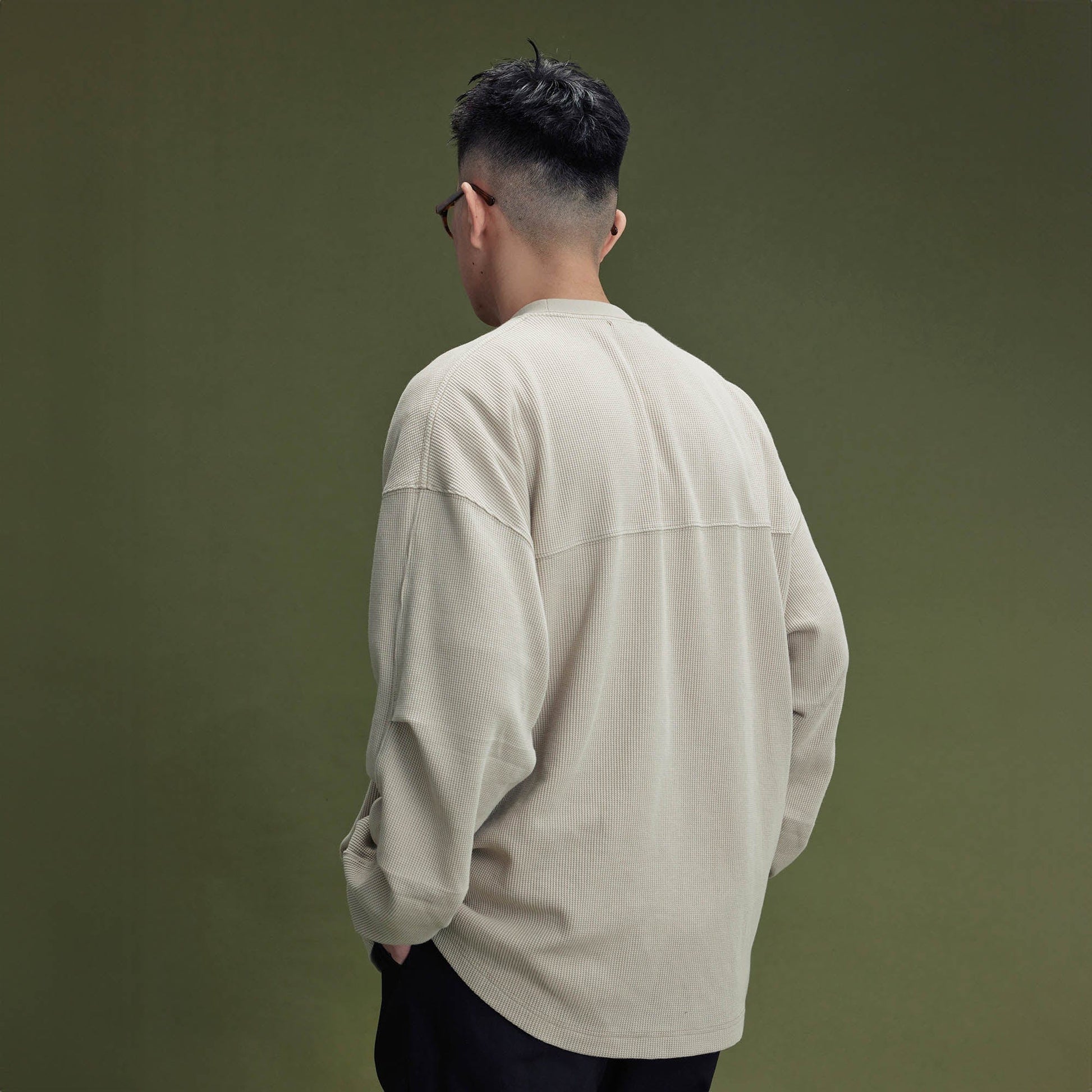 BANANA CLUB Waffle Knit Spliced Long-Sleeve Tee-L/S Tee-S-Blue-Free Shipping Leatheretro