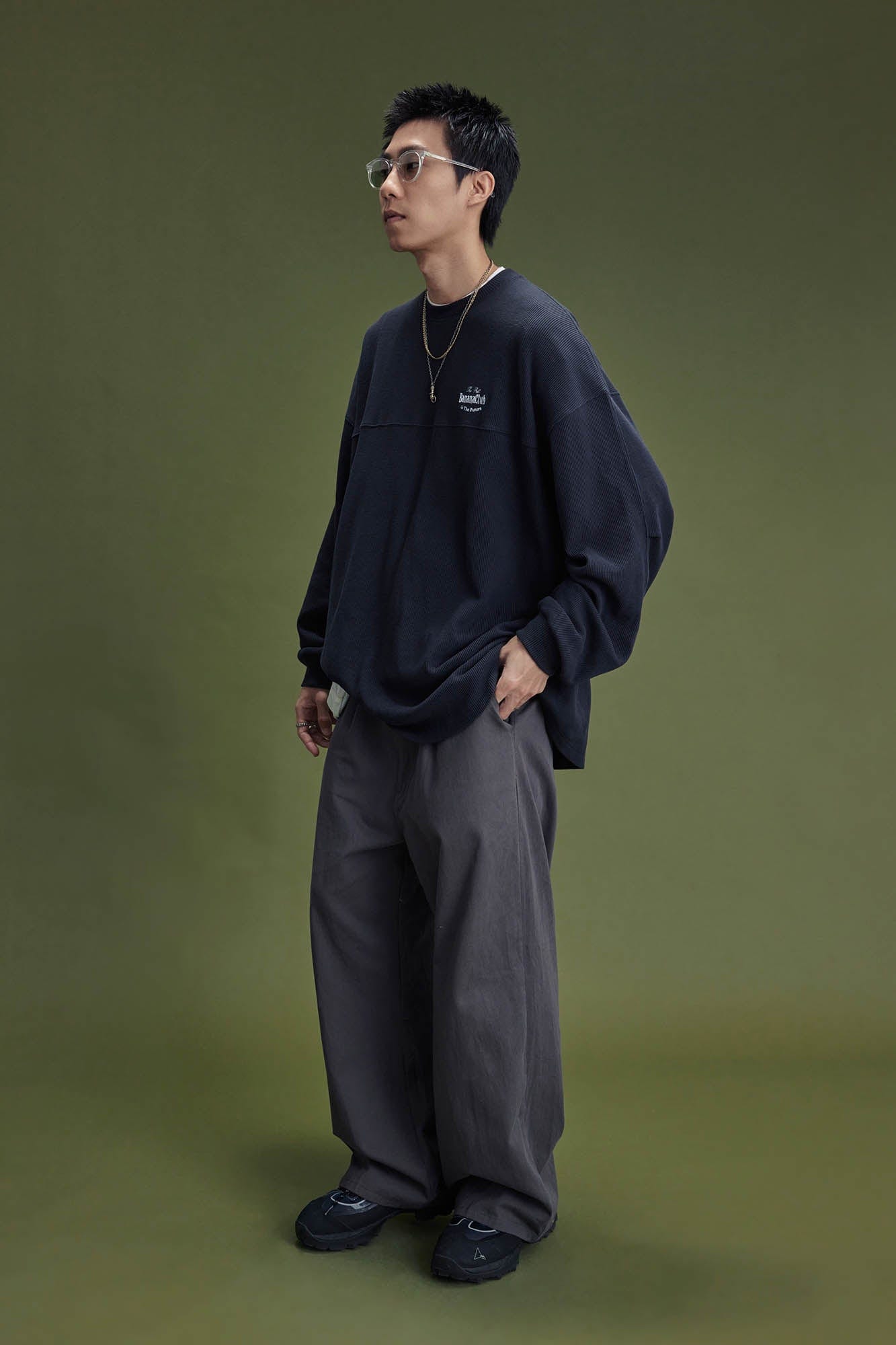 BANANA CLUB Waffle Knit Spliced Long-Sleeve Tee-L/S Tee-S-Blue-Free Shipping Leatheretro