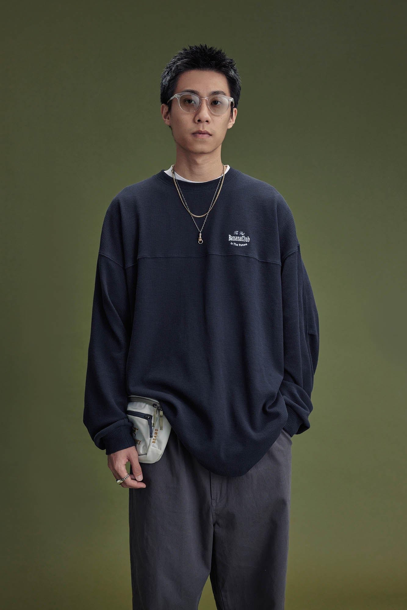 BANANA CLUB Waffle Knit Spliced Long-Sleeve Tee-L/S Tee-S-Blue-Free Shipping Leatheretro