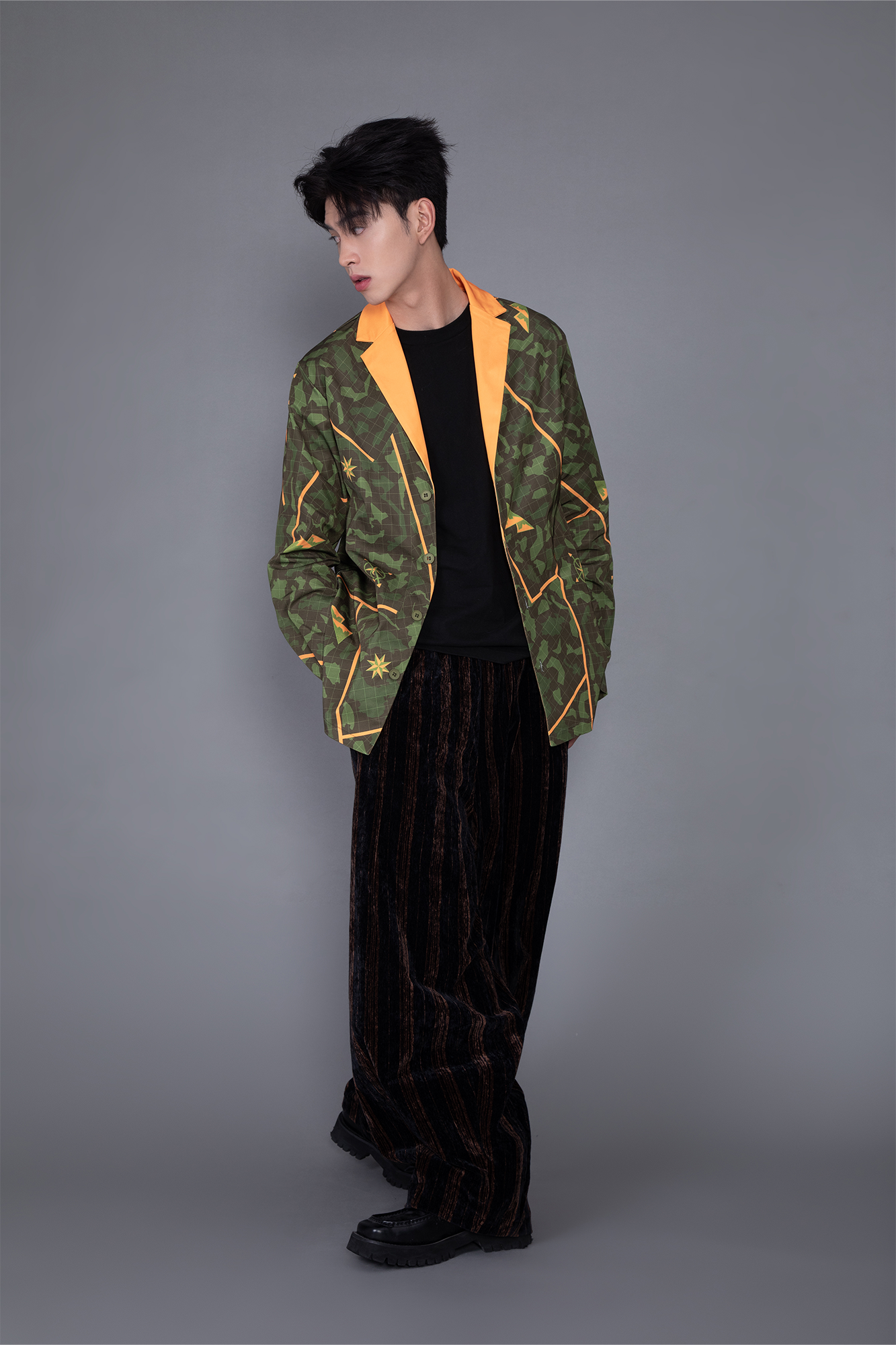 MASH UP ASIA Graphic Contrast Lapel Oversized Blazer-Jacket-M-Free Shipping Leatheretro