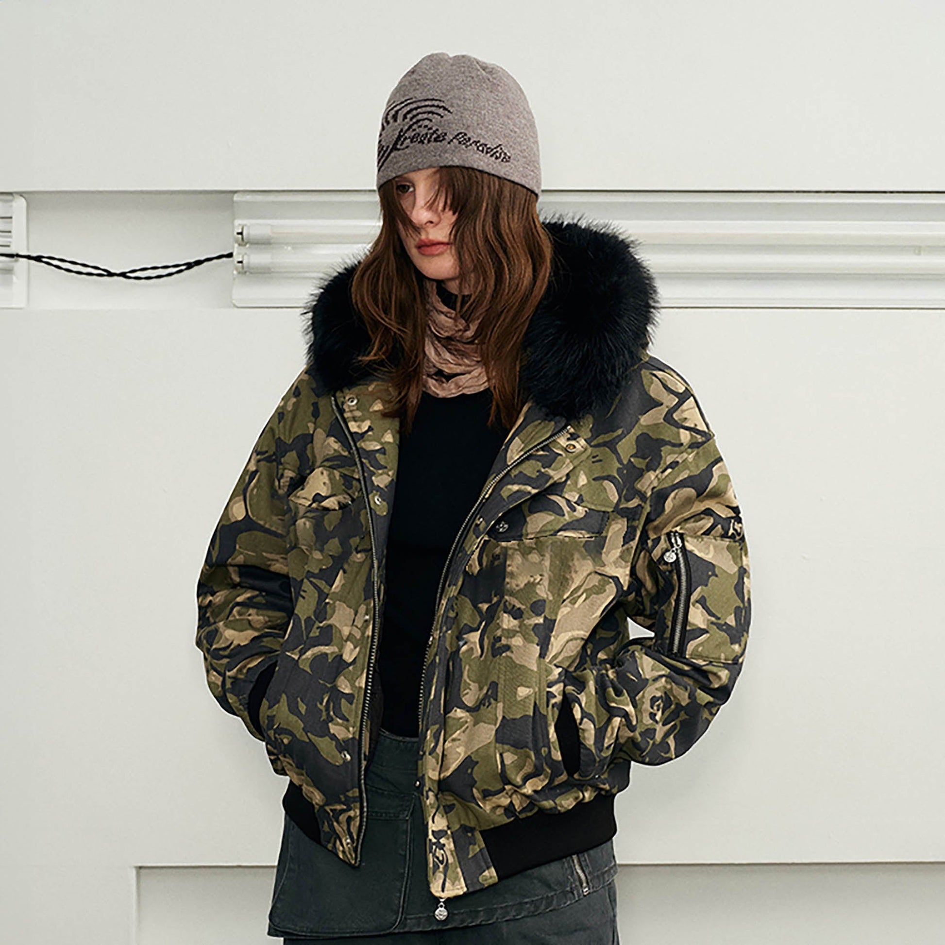 KREATE Padded Faux Fur Collar Utility Jacket-Jacket-S-Multicolor-Free Shipping Leatheretro