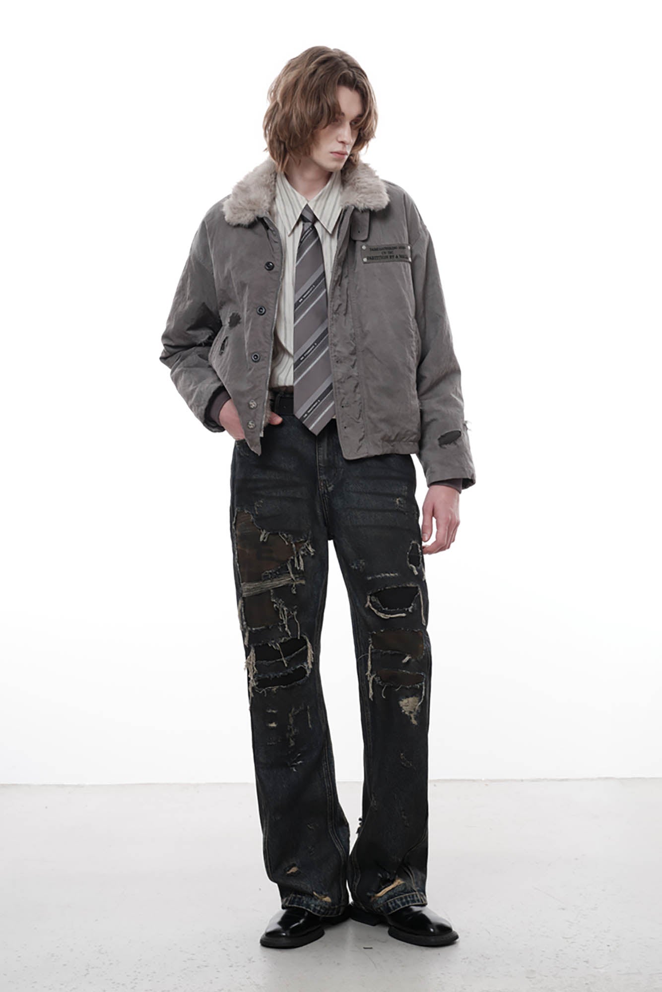 FACEONLAB Distressed Heavy Ripped Flared Jeans-Jeans-M-Free Shipping Leatheretro