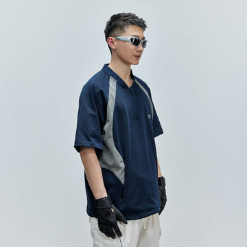 CATSSTAC Contrast Panel Half-Zip Oversized T-Shirt-T Shirt-M-Free Shipping Leatheretro