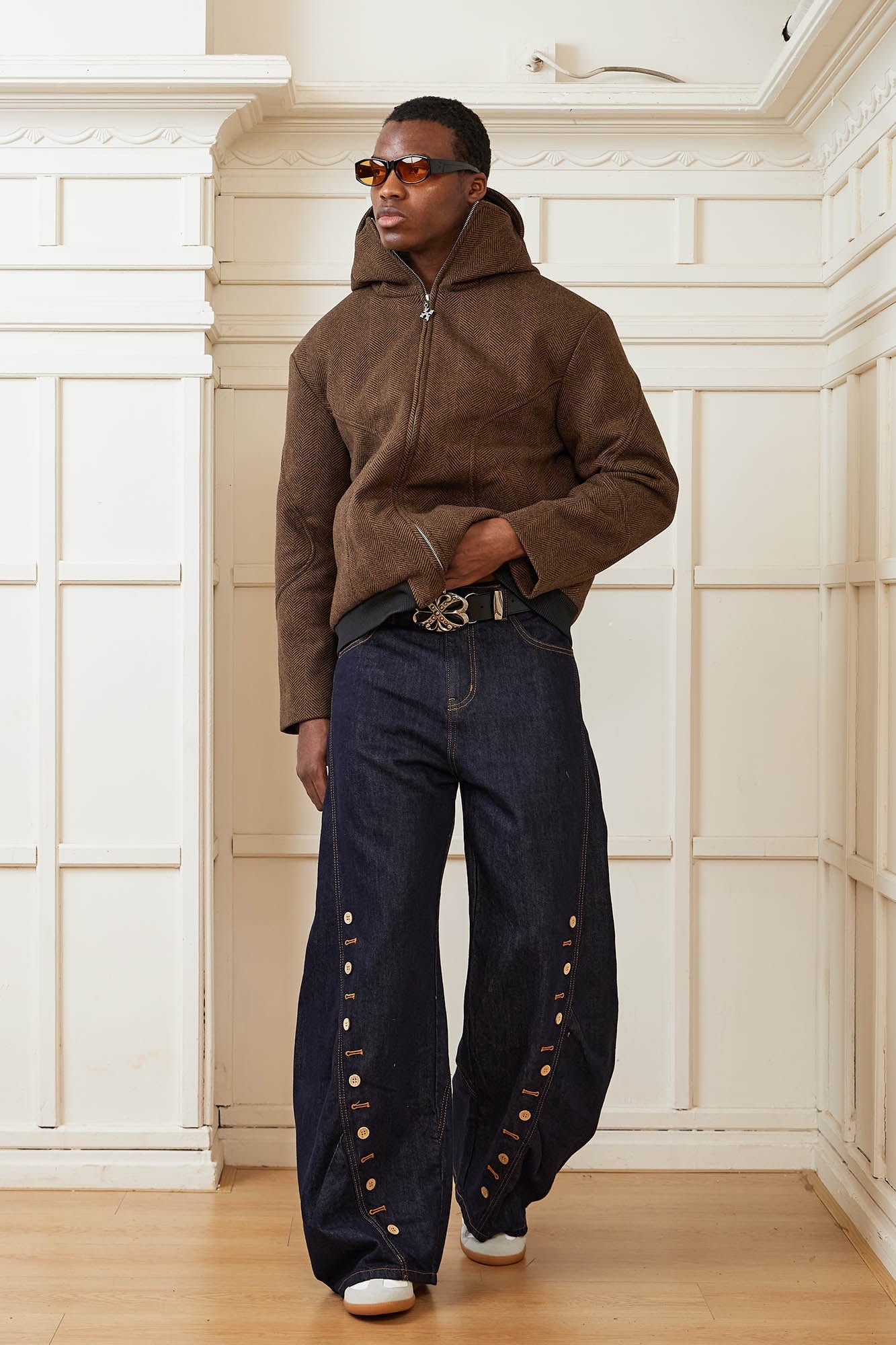 KREATE Button-Trim Flared Jeans-Jeans-S - 30"-Free Shipping Leatheretro