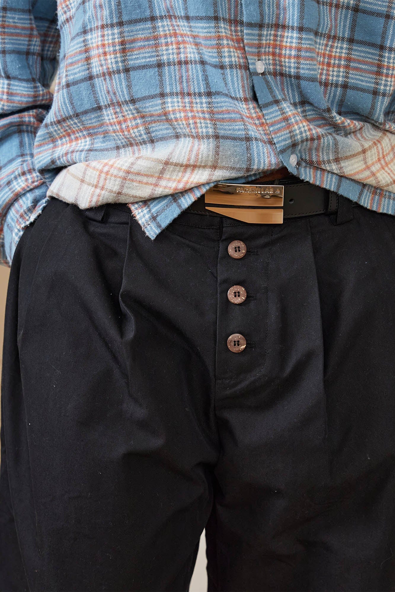 KREATE Crinkled Button-Fly Wide-Leg Pants-Pants-S - 30"-Black-Free Shipping Leatheretro